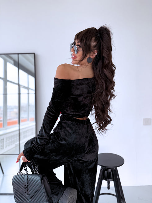 Velvet set top + pants "PINECONE" - BLACK